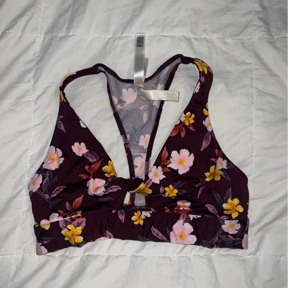 PINK swim bikini top : floral maroon WORN ONCE